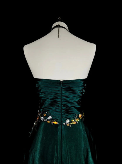 Robe de bal vintage sirène bustier cœur vert foncé satin sans manches années 90, inspiration années 90, robe de soirée longue et élégante N1498