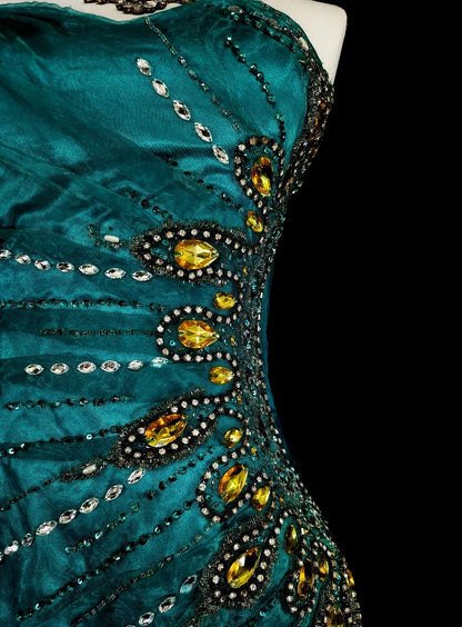 Esthétique des robes de bal vintage Robe longue de soirée sirène rétro en satin vert des années 1970 N2150