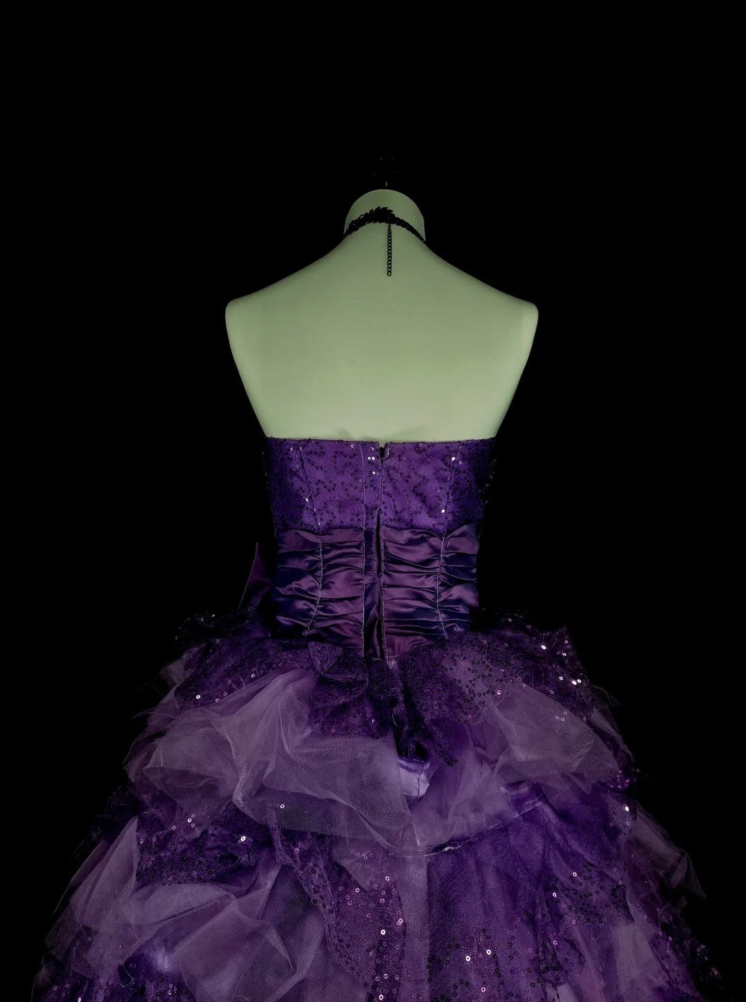 Robe de bal vintage bustier en tulle violet à volants, robe de quinceañera longue (taille 15) - N1496