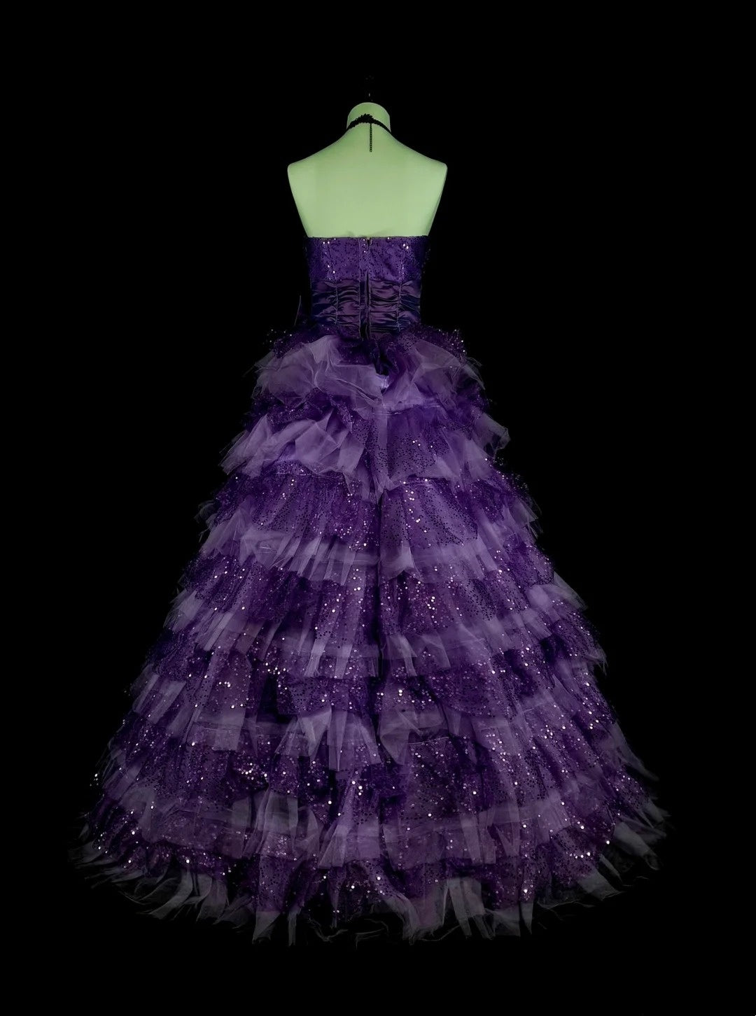 Robe de bal vintage bustier en tulle violet à volants, robe de quinceañera longue (taille 15) - N1496