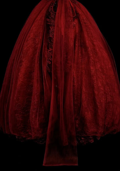 Robes de bal vintage, col ras du cou, bordeaux avec perles et dentelle, années 1980, robe de soirée longue N2706