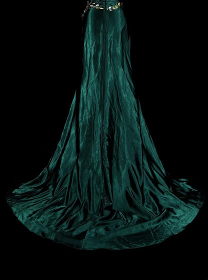 Robe de bal vintage sirène bustier cœur vert foncé satin sans manches années 90, inspiration années 90, robe de soirée longue et élégante N1498