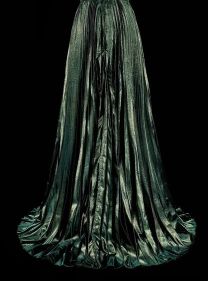 Robe de bal longue vintage années 80, plissée, sans manches, coupe trapèze, dos nu, ornée de perles, N1465