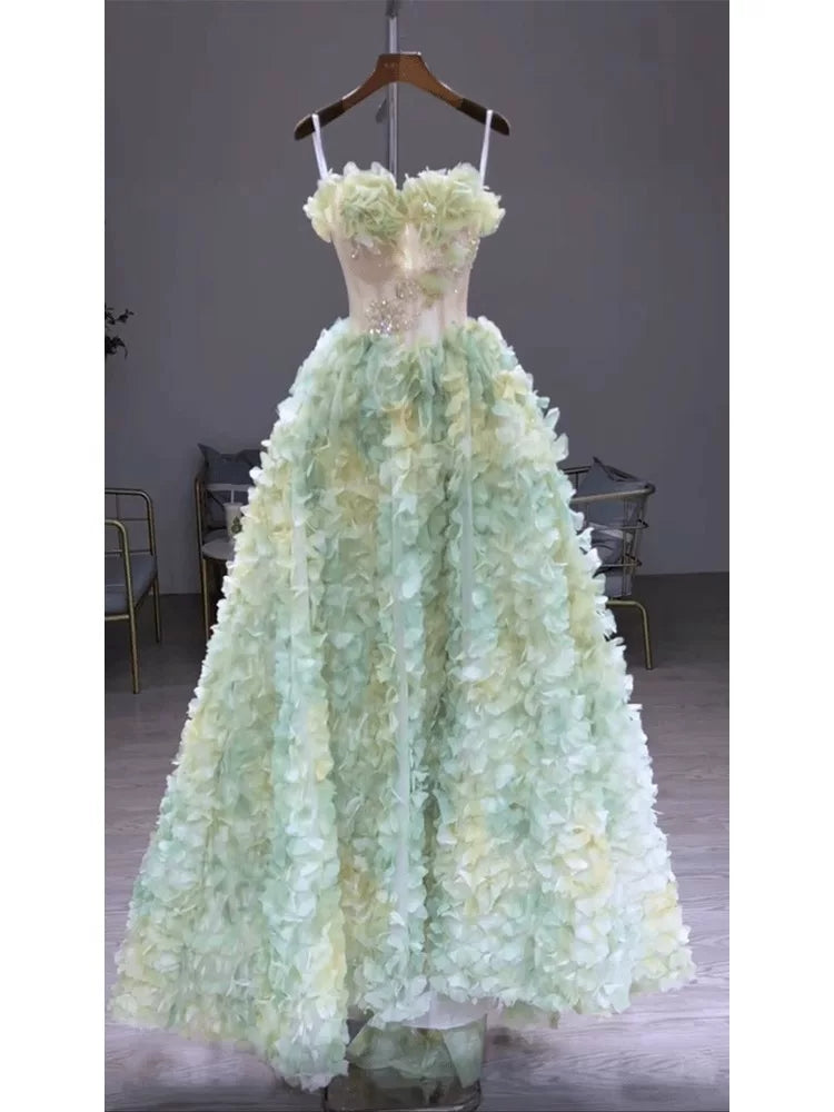 Robe de bal de princesse bustier en tulle vert à fleurs avec foulard, style tendance pour adolescentes, tenue de soirée, robe de bal AB2216