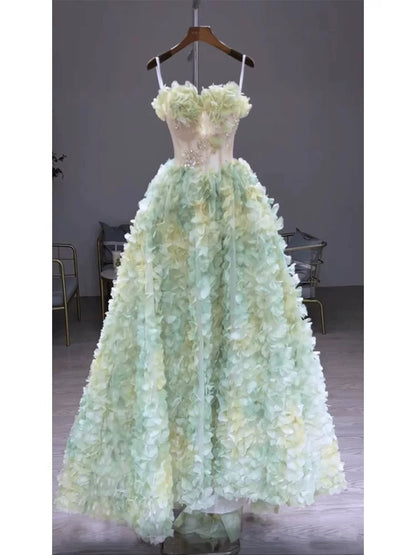 Robe de bal de princesse bustier en tulle vert à fleurs avec foulard, style tendance pour adolescentes, tenue de soirée, robe de bal AB2216