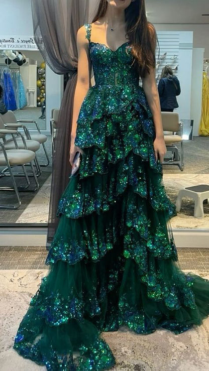 Robe de bal scintillante à épaules dénudées et fente en dentelle pour adolescentes, robe de soirée longue à sequins N791