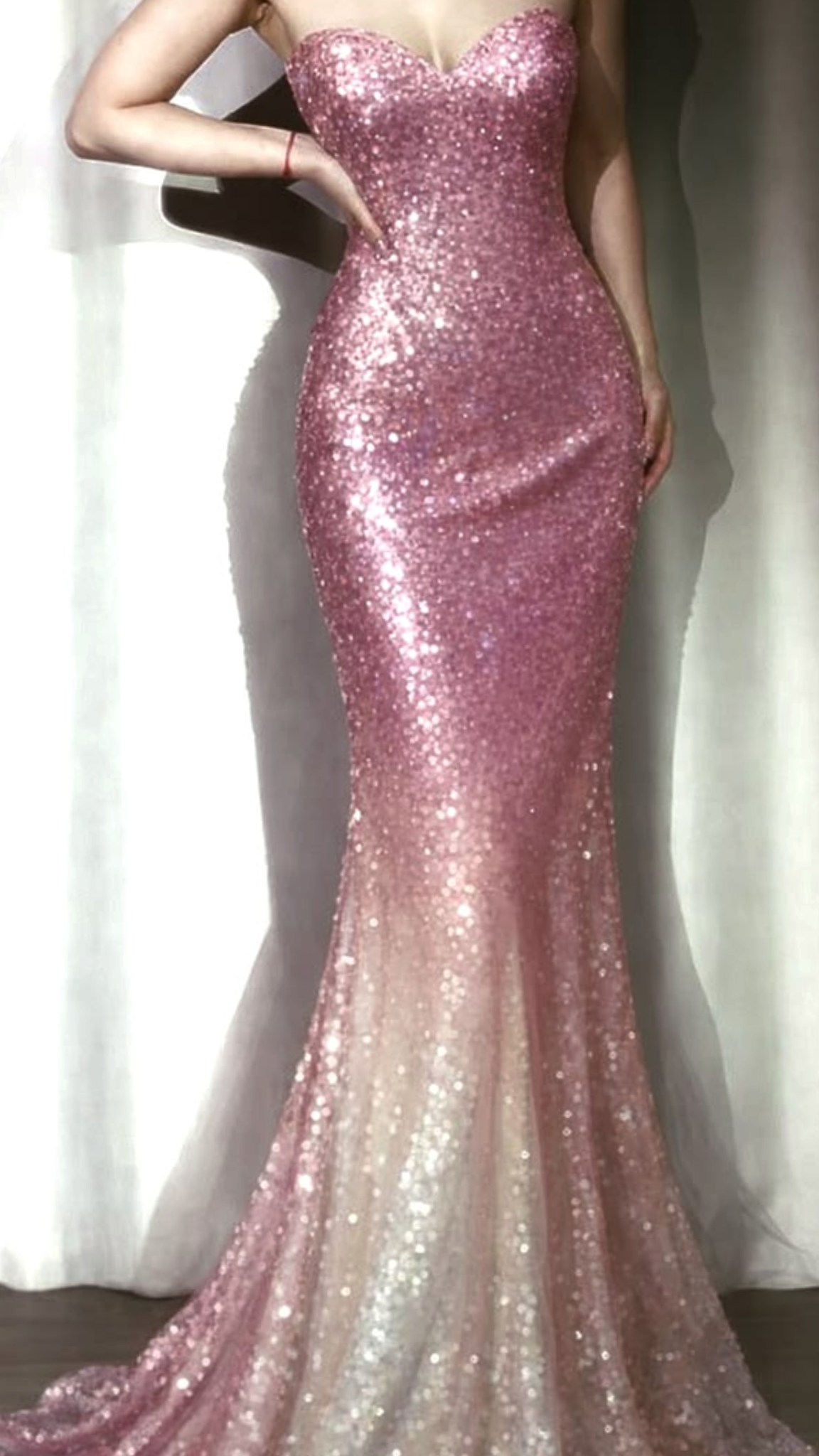 Gorgeous Evening outfit Mermaid Sweetheart Sequin Gradient Pink Prom Dresses Long Formal Dress RC1420