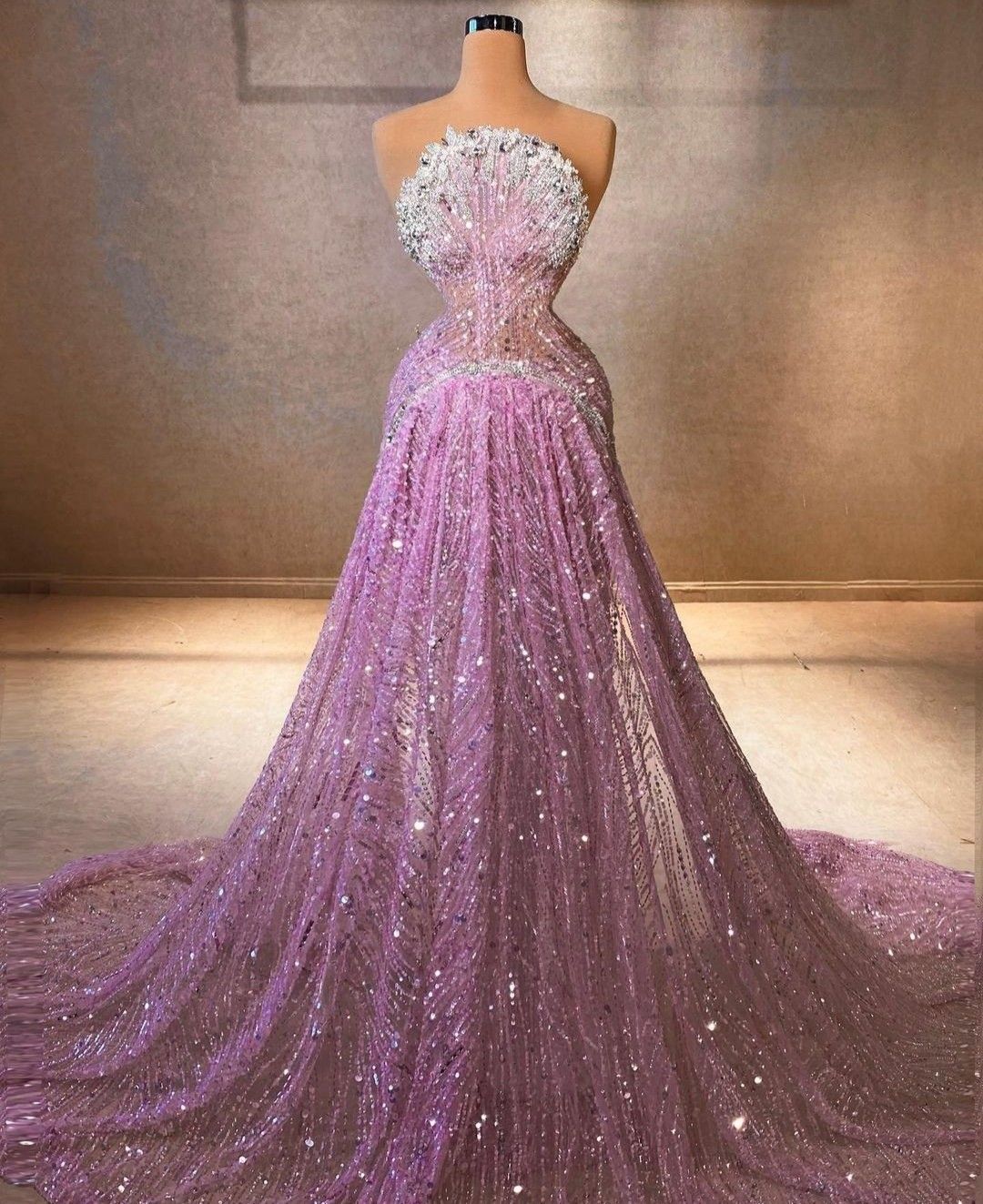 Robe de bal élégante, coupe trapèze, bustier, lilas à sequins et perles argentées, robe de soirée longue AB2169