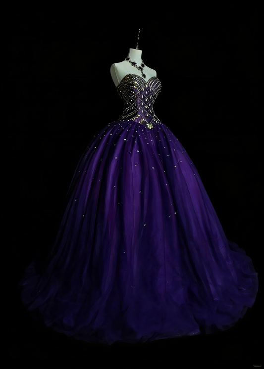 Vintage Ball Gown Sweetheart Purple Tulle Sweet 16 Dresses Quinceanera Dress Long 15 Vestidos De Fiesta N1495