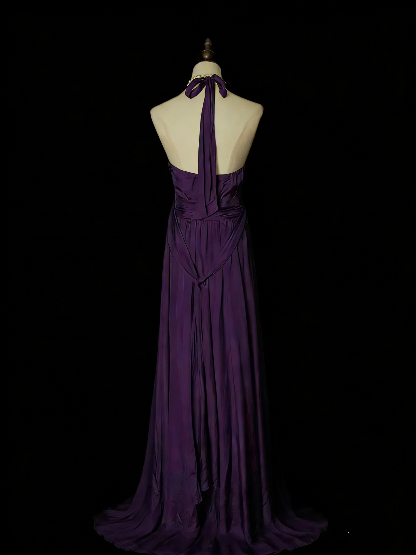 Robe de bal longue violette style années 80, coupe trapèze, col en V, pour lycéennes (N1330)