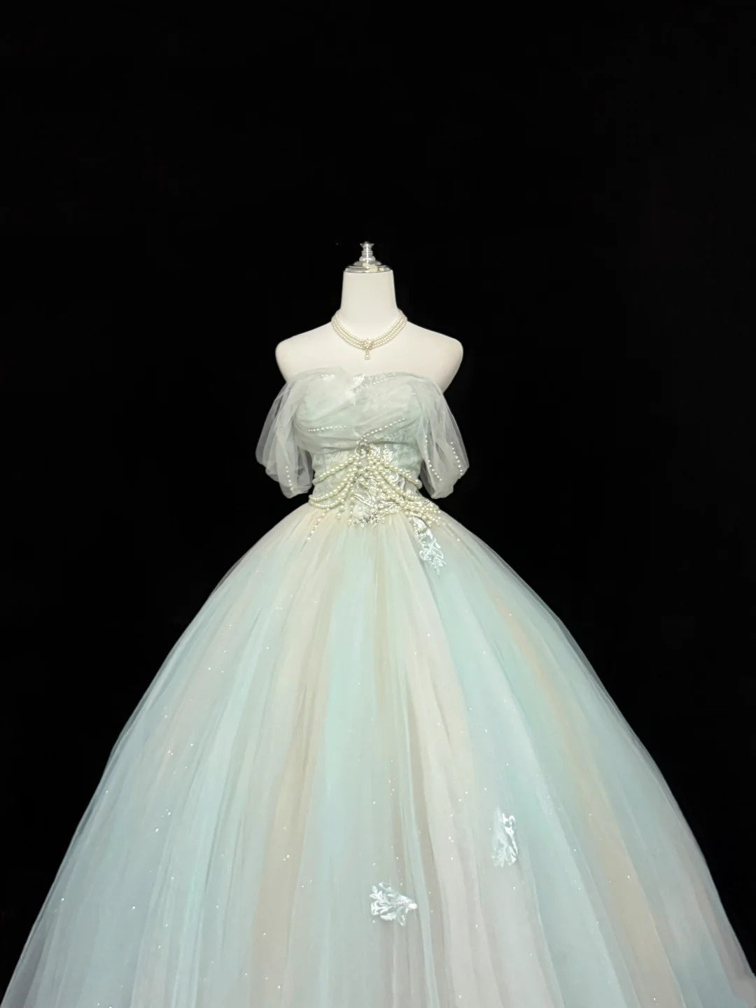 Prom Dress Long Floor Length Ball Gown Off Shoulder Tulle With Sleeves Formal Evening Gown For Women RC0286