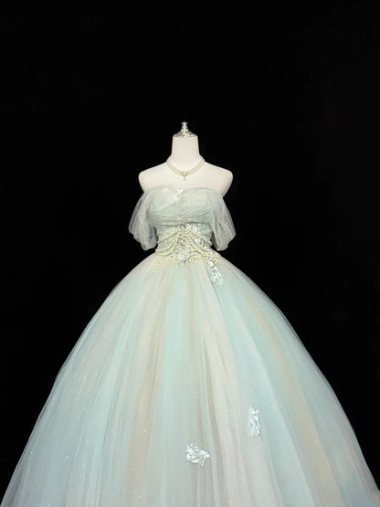 Prom Dress Long Floor Length Ball Gown Off Shoulder Tulle With Sleeves Formal Evening Gown For Women RC0286