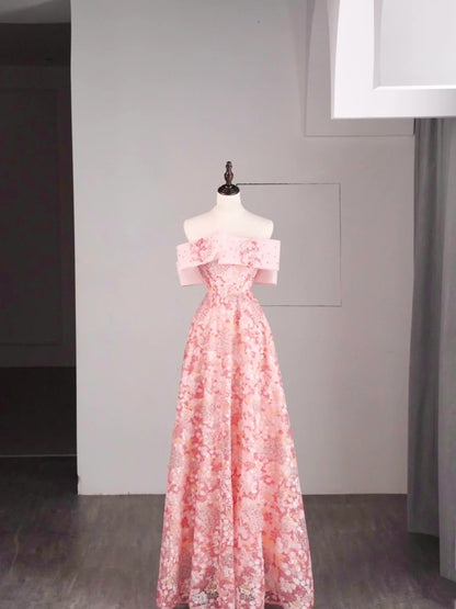 Robe de bal longue rose à sequins, élégante, coupe trapèze, épaules dénudées, pour adolescentes - Tenue de soirée formelle N1079