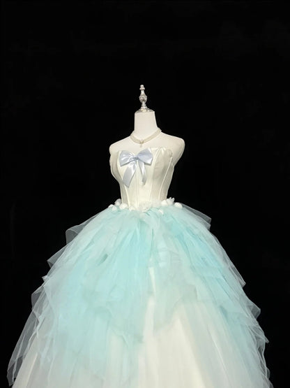 Langes Ballkleid für Sweet 16, langes Geburtstagskleid für den 16. Geburtstag, blaues formelles Tüllkleid mit herzförmigem Ausschnitt RC0304