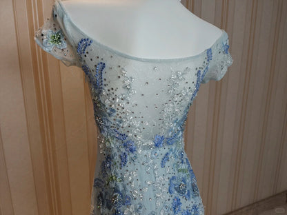 Élégante Robe de Soirée Sirène Grise Épaules Dénudées avec Dentelle pour 18ème Anniversaire et Bal de Promo N4197