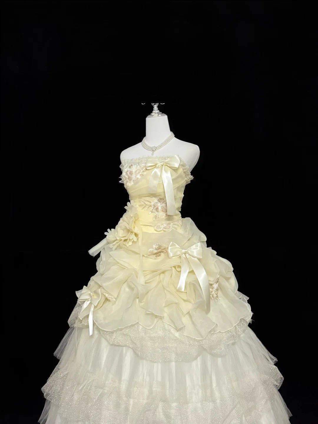 Sweet 16 Dresses Long Ball Gown Strapless Yellow With Lace Sweet Sixteen Birthday Gown RC0303