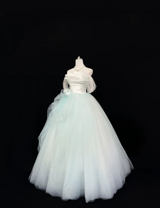 White Sweet 16 Dresses Long Ball Gown Off Shoulder Tulle Formal Sweet Sixteen Birthday Gown RC0236