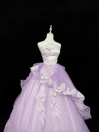 Sweet 16 Dresses Long Ball Gown Sweet Sixteen Long Birthday Dress Strapless Lilac Tulle Formal Gown RC0309