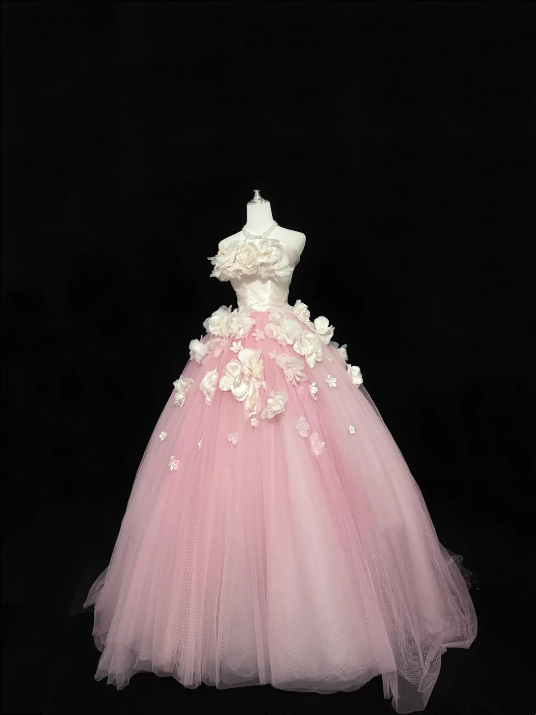 Sweet 16 Dresses Long Ball Gown Sweet Sixteen Long Birthday Dress Strapless Pink Tulle Formal Gown RC0332