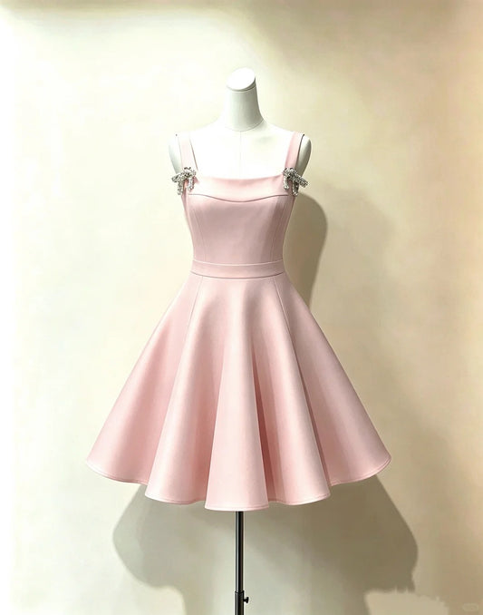 Unique Ball Gown Square Neck Pink Satin Freshman Graduation Dresses Inspo Senior Homecoming Outfits RB4772