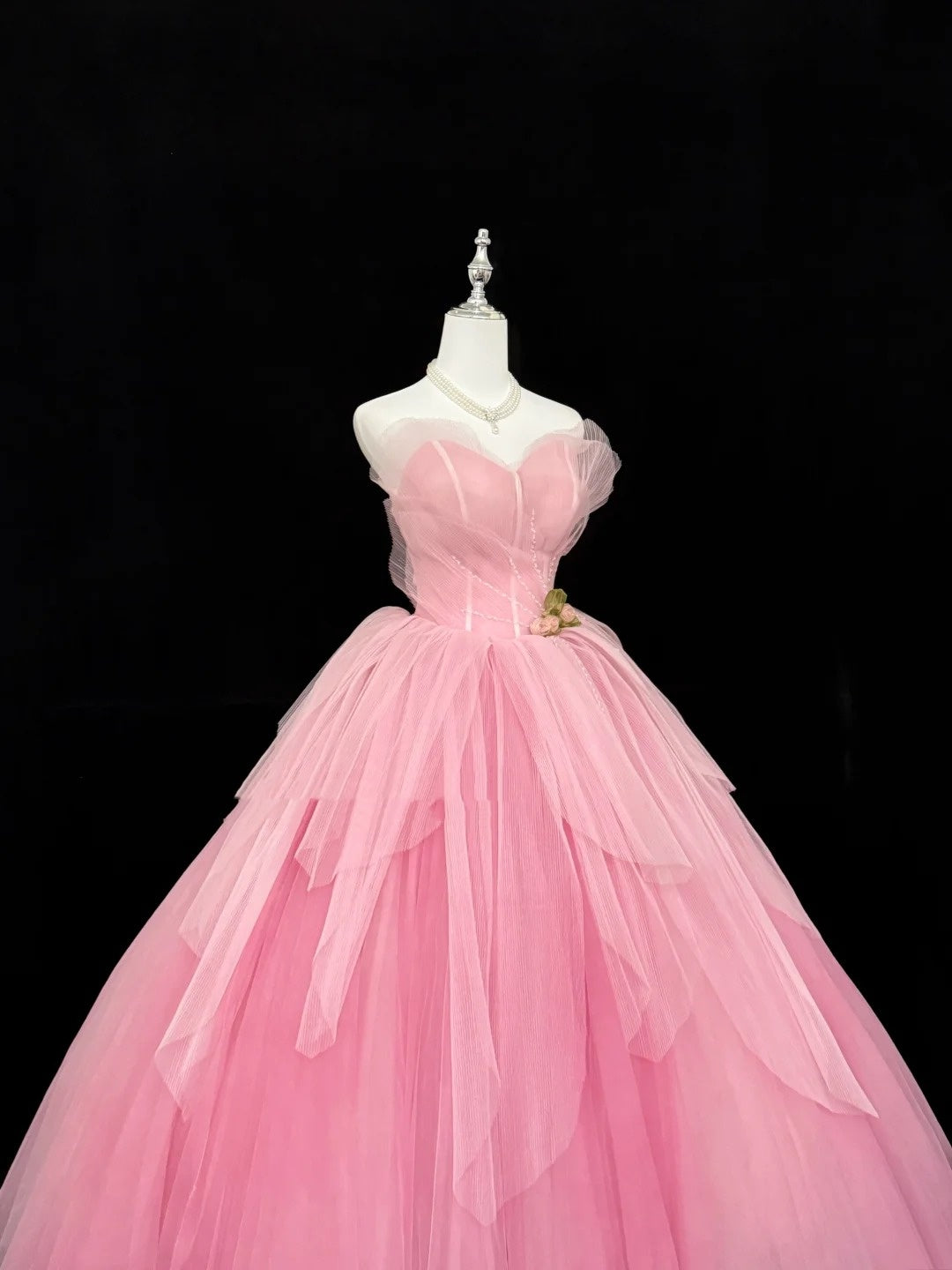 Sweet-16-Kleider langes Ballkleid Sweet-Sixteen langes Geburtstagskleid herzförmiger Ausschnitt rosa Tüll Abendkleid RC0296