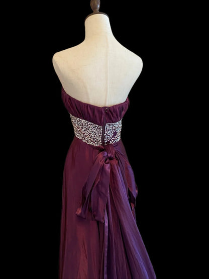 Robes de bal vintage en satin ligne A violet bustier avec perles Inspo tenues de soirée RB4025