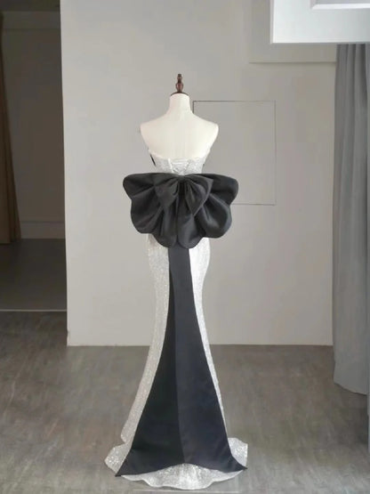 Magnifique robe de bal longue sirène bustier blanche à sequins - Inspiration tenue de soirée N236