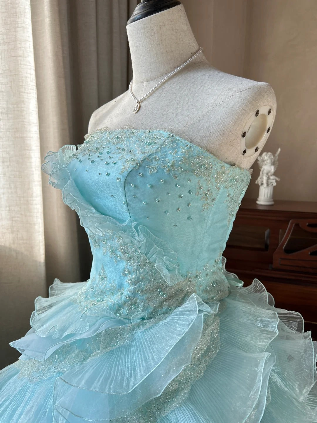 Robe de bal mignonne bustier bleu clair avec couches superposées robes de 16 ans longues 15 Vestidos De Fiesta N2268