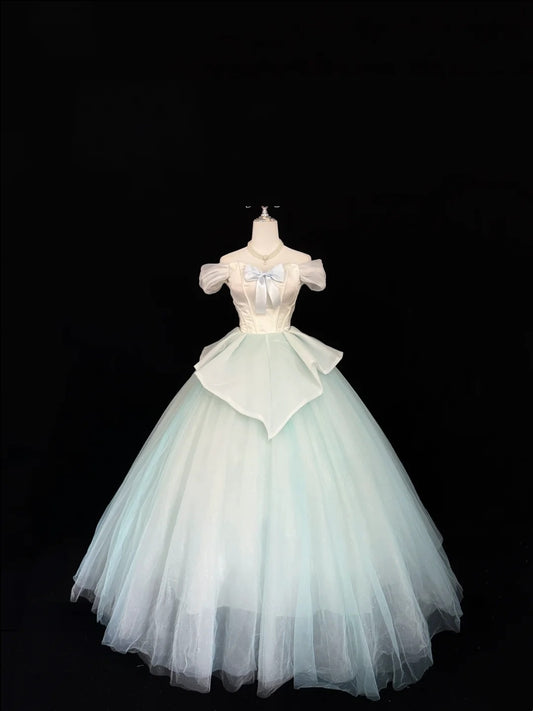 Sweet 16 Dresses Long Ball Gown Off Shoulder With Sleeves Tulle Sweet Sixteen Birthday Gown RC0337