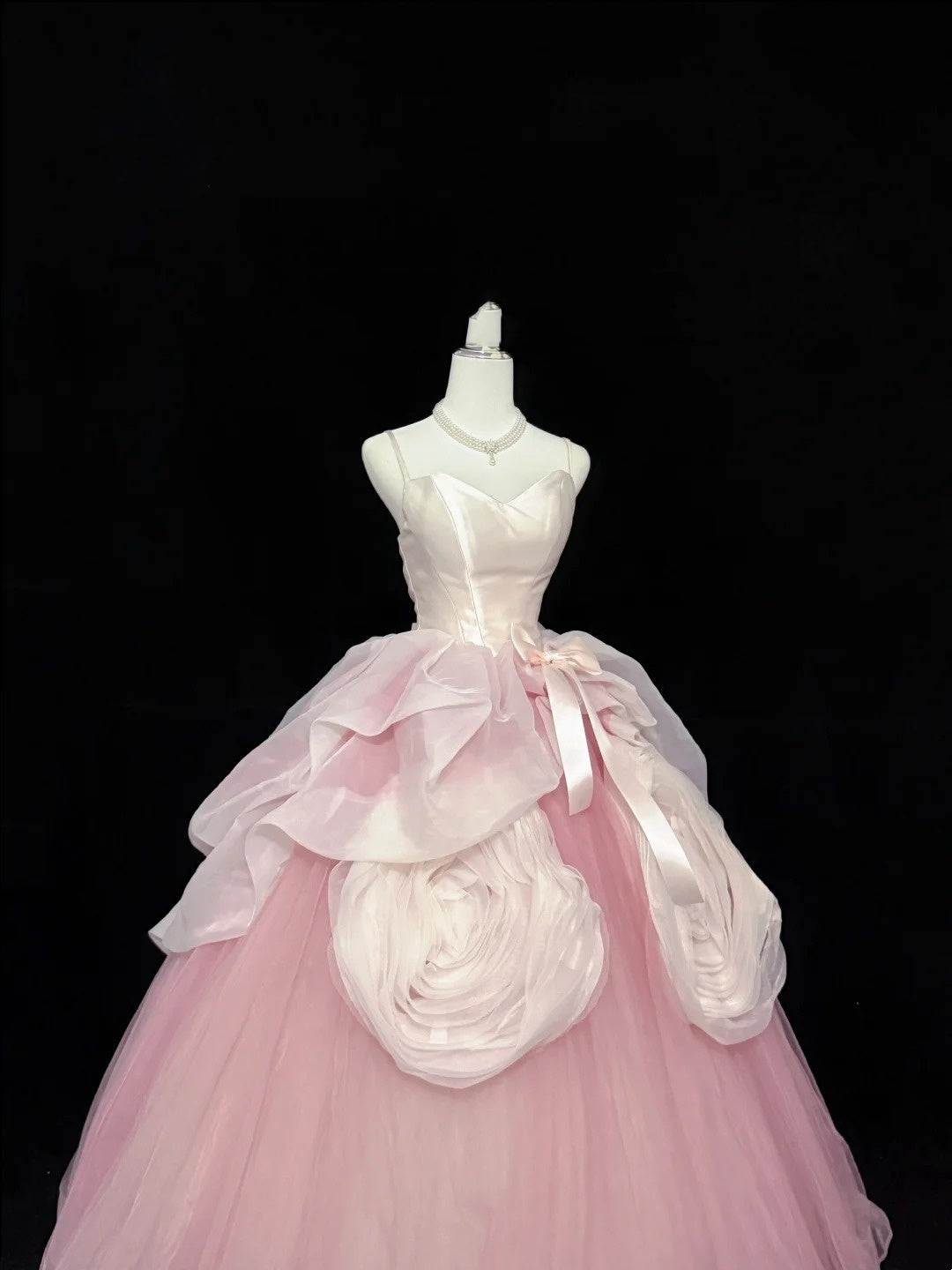 Sweet 15 Quinceanera Dress Ball Gown Spaghetti Straps Pink With Flowers Tulle 15th Birthday Gown RC0251
