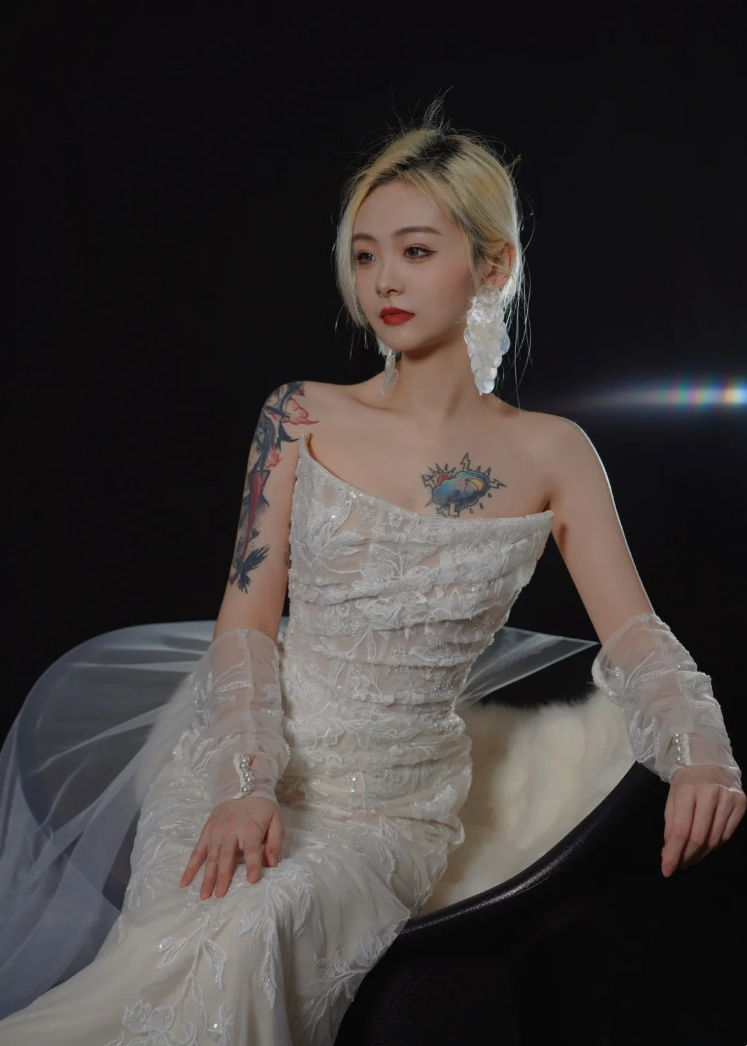 Robe de mariée longue et romantique blanche sirène sans bretelles en dentelle, avec traîne, AB2474