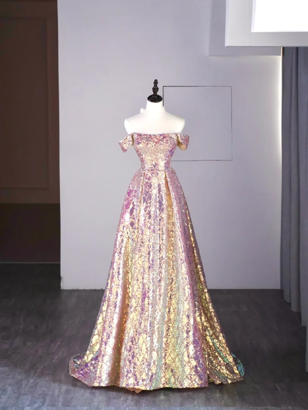 New Ball Gown Strapless Sequins Short Sleeves Long Prom Dresses For High School Teens Girls Formal Bridesmaid Dress N1072