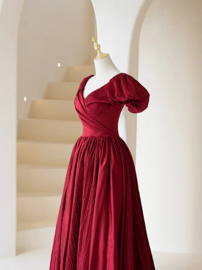 Robe de bal longue bordeaux élégante à col V et manches longues, inspiration robe de soirée formelle N197