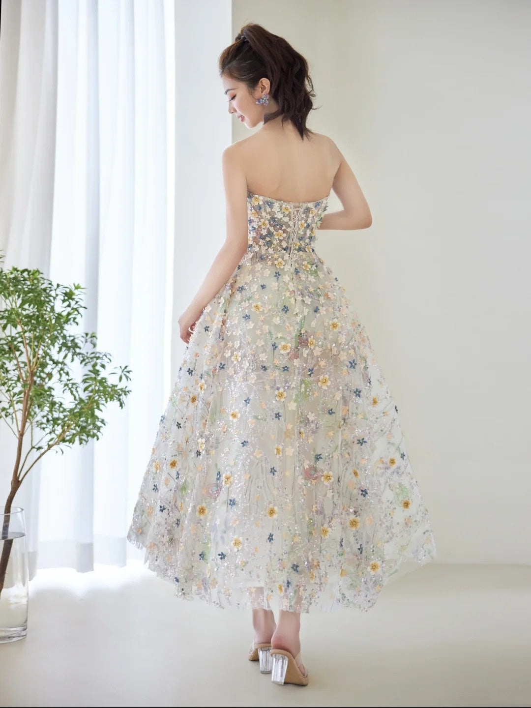 Magnifique robe de bal bustier cœur en tulle fleuri, longue robe de soirée, inspiration tenue de soirée N228