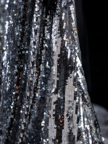 Robe de bal longue sans manches à paillettes grises, style sirène, bustier, pour femmes et jeunes filles, N666