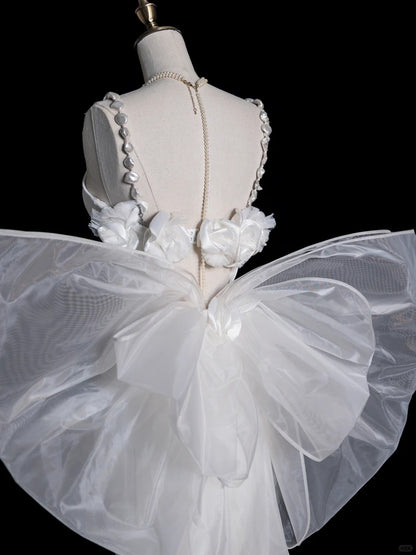 Dreamy Mermaid Straps Satin White With Bow Brides Gown Bridal Dress Style Long Wedding Dresses RB6569