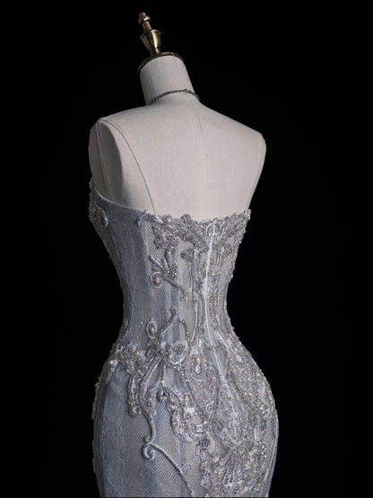 Sparkly Mermaid Sweetheart Gray Floor Length Brides Gown Bridal Dress Style Long Wedding Dresses RB6555