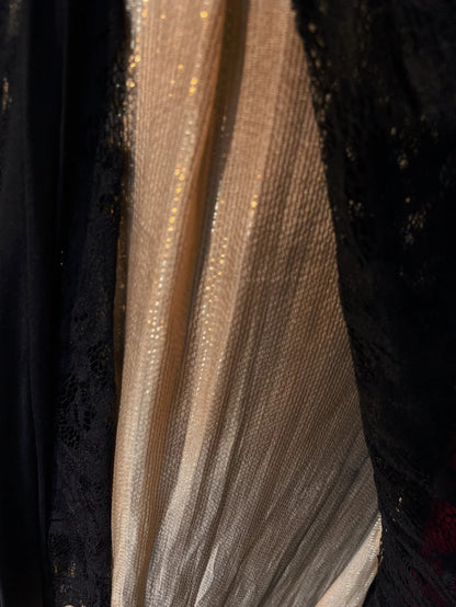 Robes de Bal Simples Coupe Trapèze Bretelles Fines Dentelle Noire Avec Volants Longues Tenues de Soirée N3438