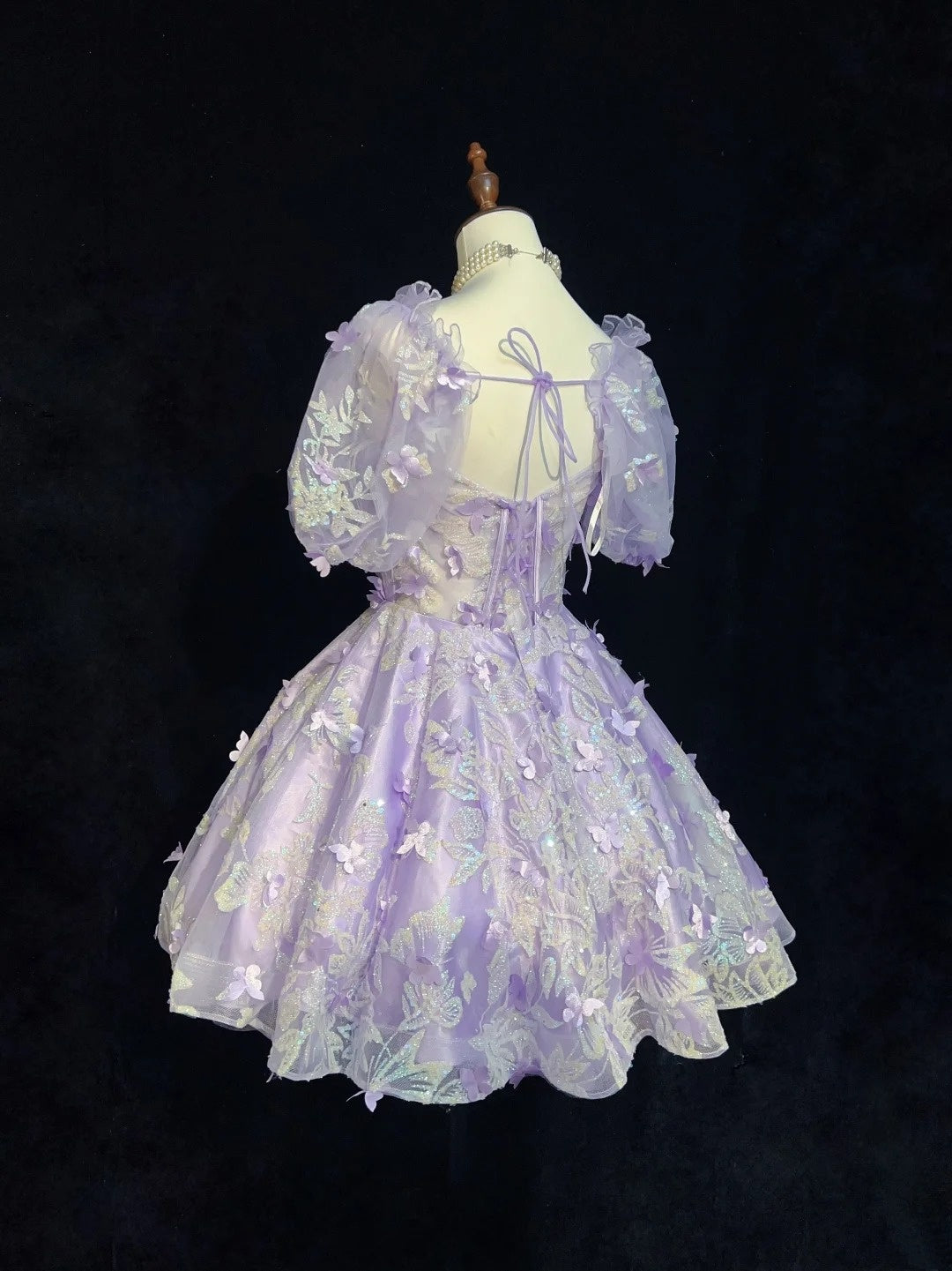 Hübsches Ballkleid mit eckigem Ausschnitt, lila Spitze, kurzes Mini-Heimkehrkleid, Hoco-Kleider N2632