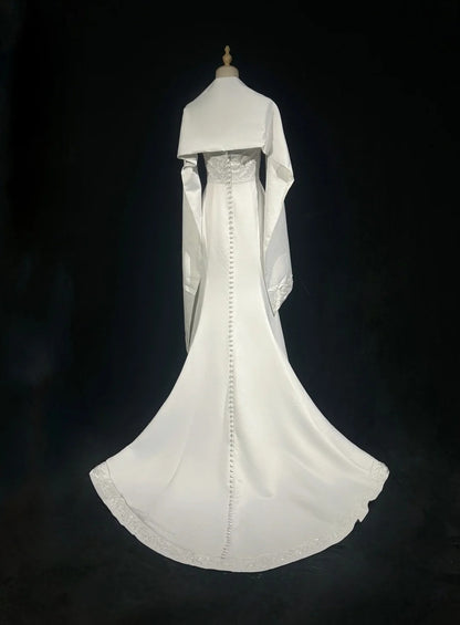 Vintage 90er Brautkleider Meerjungfrau Trägerlos Satin Weiß Perlen Sommer Garten Langes Brautkleid N3823