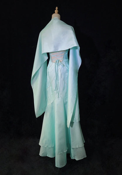 Robes de bal vintage des années 80 sirène dos nu bleu sans manches avec cape perles tenues de soirée semi-formelles N3616