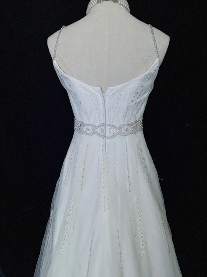 Unique Wedding Dresses A Line Spaghetti Strap White Tulle With Beading Long Bridal Gown N3646
