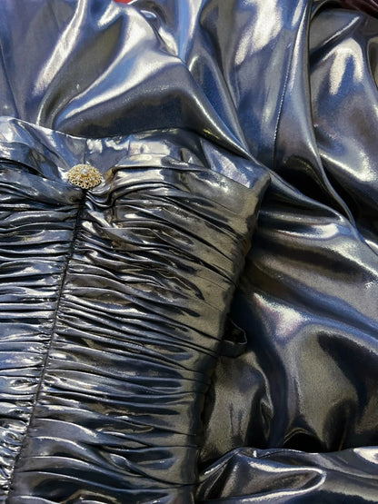 Robes esthétiques de bal vintage bleu marine coupe trapèze avec perles longue robe de soirée N3025