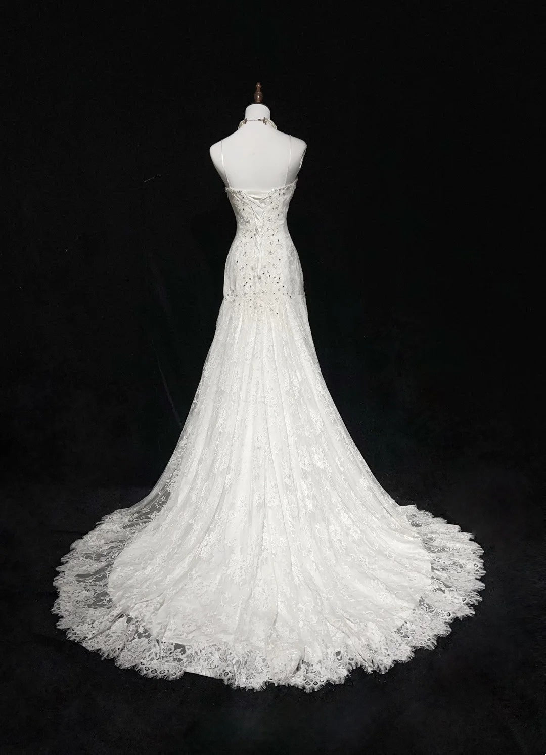 Unique Wedding Dresses Mermaid Spaghetti Strap Lace White Long Bridal Gown N3096