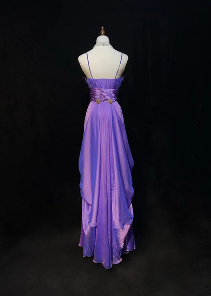 Vintage Abschlussballkleider A-Linie Spaghettiträger Traube Chiffon Ärmellos 1980er Lange Formelle Abendkleid N2631