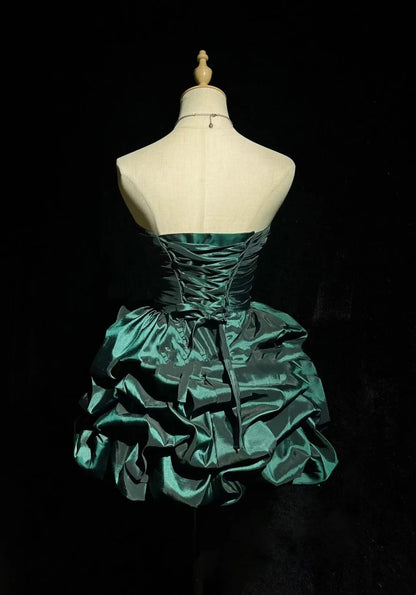 Robe de Bal Princesse Col Cœur Taffetas Vert Émeraude Foncée Robe de Soirée 18ème Anniversaire Robes de Bal de Rentrée N3805