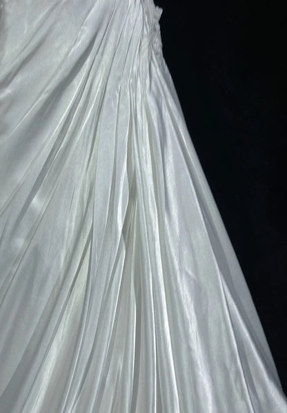 Robes de bal vintage Inspo Sirène Asymétrique Épaules Dénudées Satin Blanc Années 80 Avec Dentelle Robes de Soirée Formelles N3380