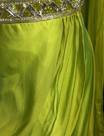 Robes de bal vintage des années 90, en mousseline de soie verte, sans bretelles, coupe trapèze, avec cape plissée, tenues de soirée formelles N3852