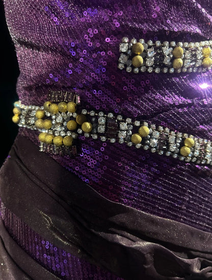 Vintage Prom Dresses 1960s Mermaid Spaghetti Strap Purple With Beaded Long Prom Gown N3117