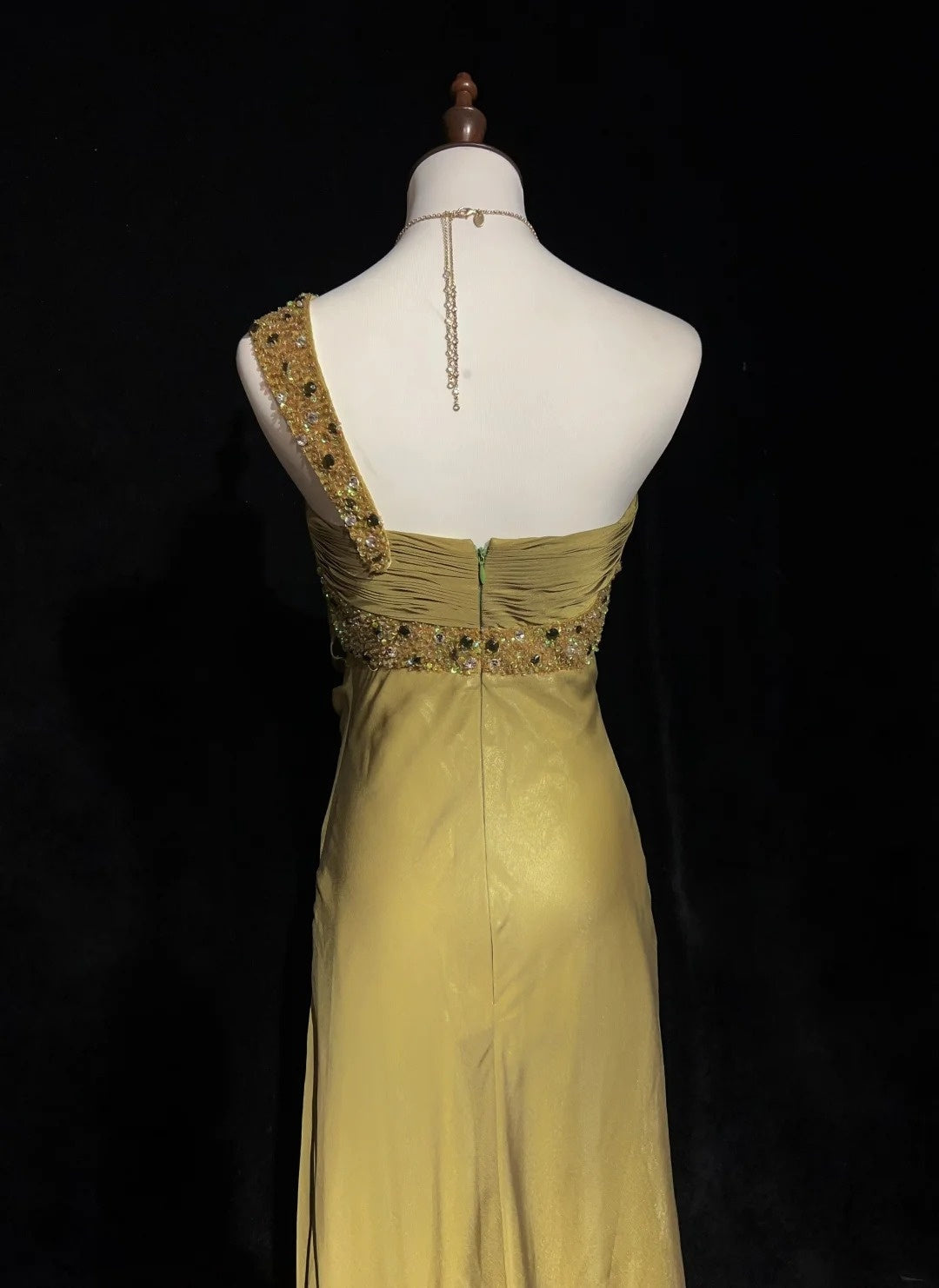 Vintage Abiballkleider A-Linie One Shoulder Gold Chiffon 1990er Lange formale Abendrobe N2664